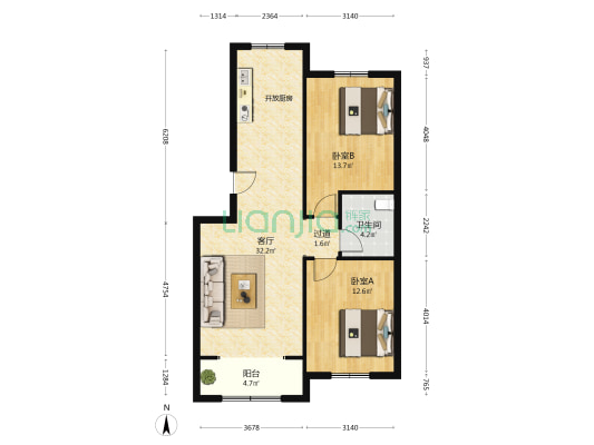 福慧嘉苑 2室1厅1卫 88平方