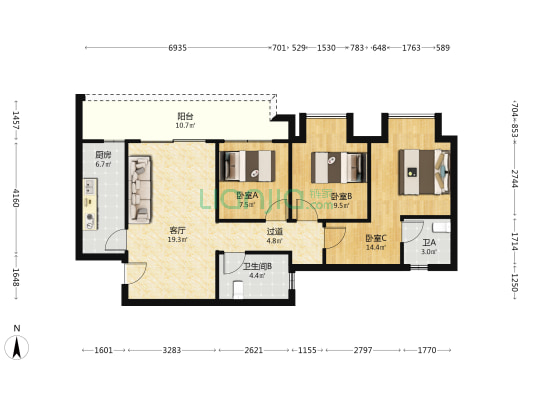 重庆汽车公园 3室1厅2卫 89平方