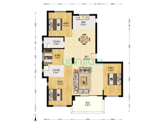 春天学府 4室1厅2卫 117平方