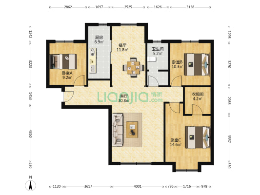 春丰园 3室2厅1卫 130平方