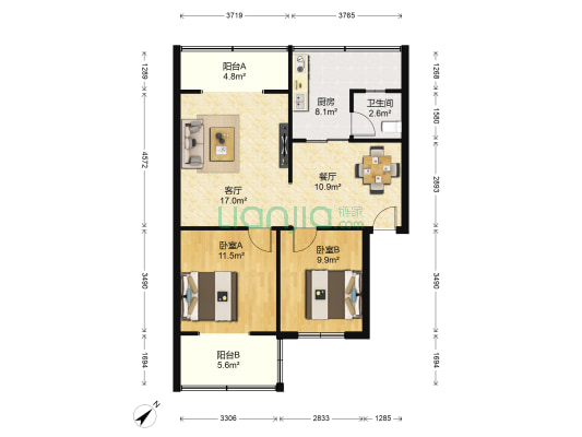 超洋路2号 2室2厅1卫 76平方