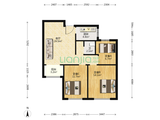 双龙小区C区 3室1厅1卫 89平方