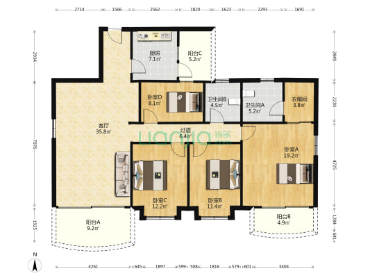 金牛花园 4室1厅2卫 166平方