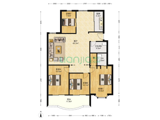罗东锦苑 4室1厅2卫 147平方