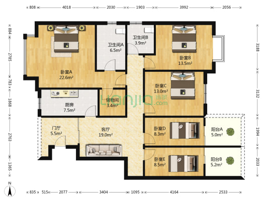 万树森林一期 5室1厅2卫 131平方