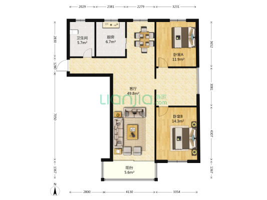 碧湖苑 2室1厅1卫 113平方
