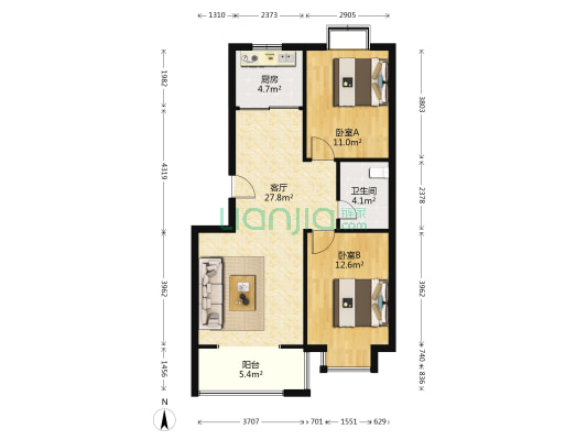 京华苑 2室1厅1卫 84平方