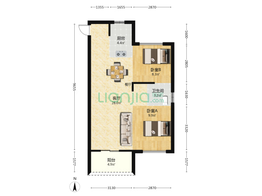 榕发翰林壹号 2室1厅1卫 75平方