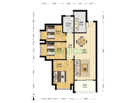 惠阳雅居乐花园三期 3室1厅1卫 98平方