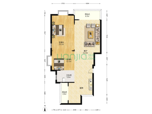 军干苑 2室1厅1卫 117平方