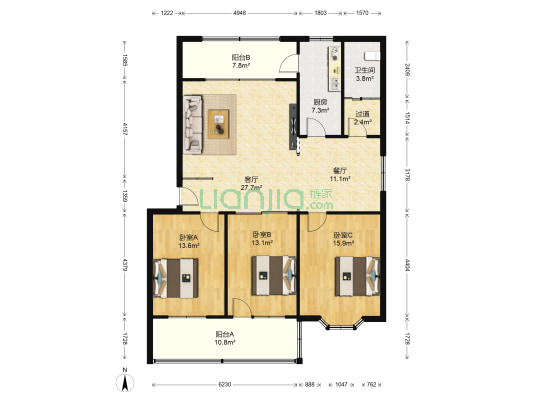 松鹤园技校小区 3室2厅1卫 123平方