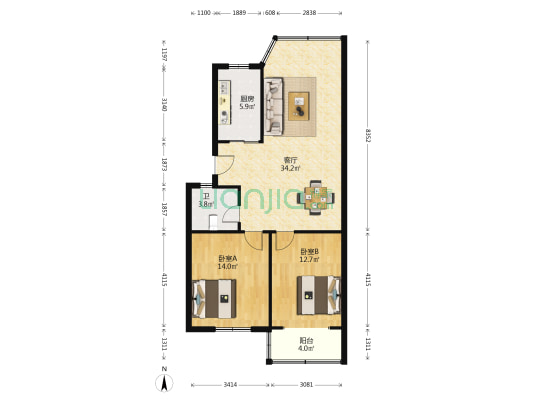 北蔡苑 2室1厅1卫 91平方