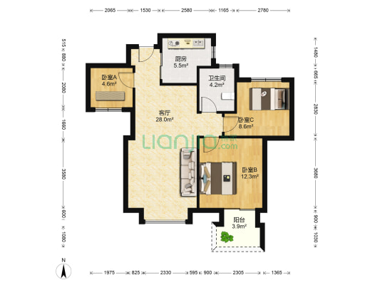 金地自在城东苑 3室1厅1卫 89平方