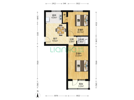 定福庄南里4号院 2室1厅1卫 57平方