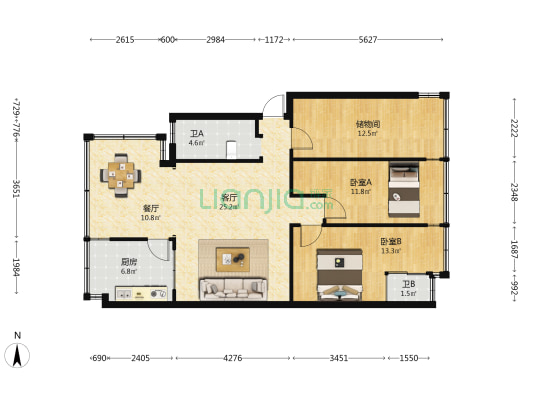 靖国新村42号 2室2厅2卫 73平方