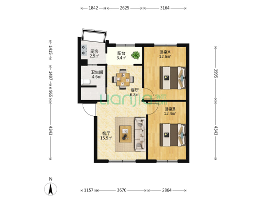 凤凰石油生活区 2室2厅1卫 74平方