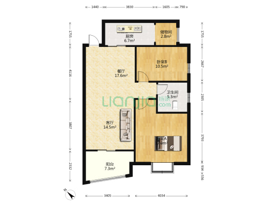 腾龙名都 2室2厅1卫 97平方