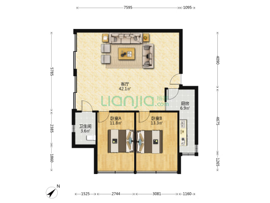 小夹社区 2室1厅1卫 94平方