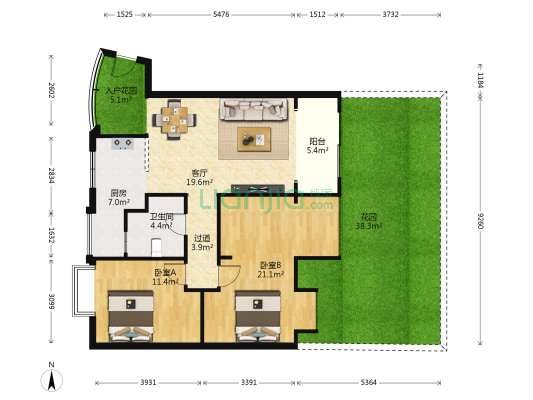 家盛缙云华府 2室1厅1卫 98平方