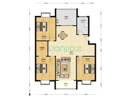 海洲花园 3室1厅1卫 149平方