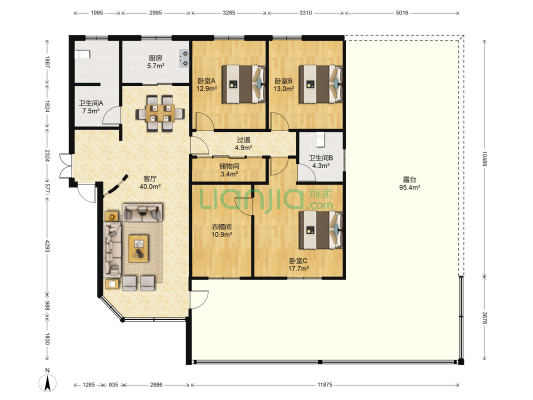 城佳公寓 3室1厅2卫 148平方