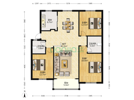 碧水南苑西区 3室1厅2卫 126平方