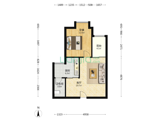 龙润尚城C区 1室1厅1卫 54平方
