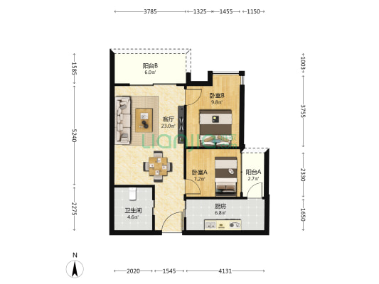 悦尚公馆 2室1厅1卫 92平方
