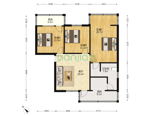 长欣苑 3室1厅1卫 92平方