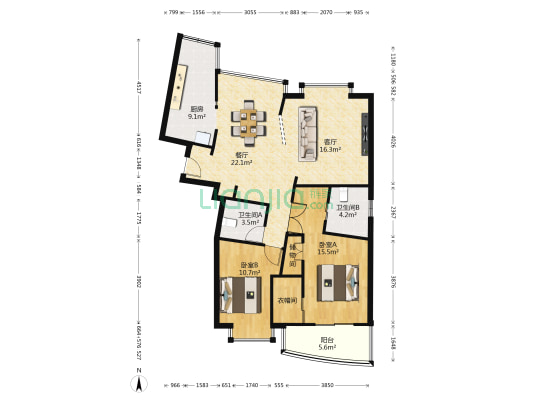上海壹街区 2室2厅2卫 119平方