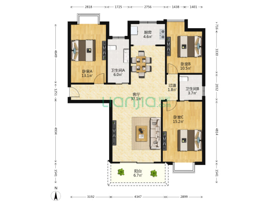 瑞鑫住宅 3室1厅2卫 128平方