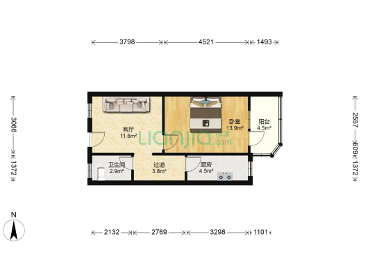 南湖东园二区 1室1厅1卫 54平方