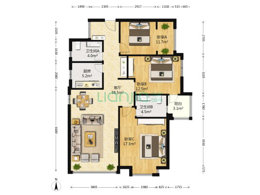 桂溪苑 3室1厅2卫 119平方