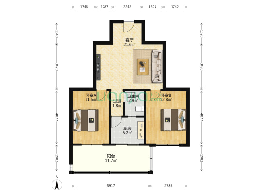 革新中街社区 2室1厅1卫 73平方
