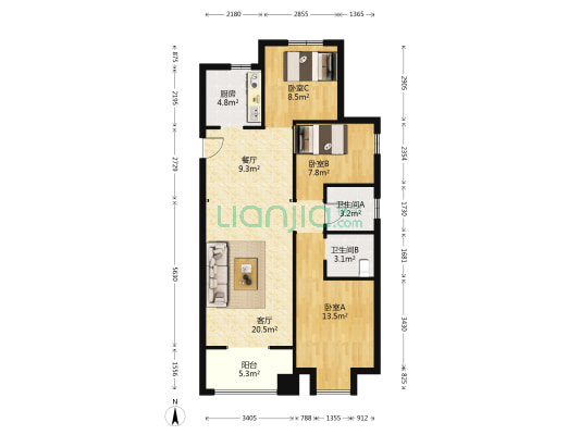 东山雅苑 3室2厅2卫 115平方