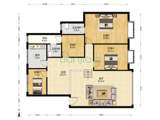 双凤路15号 4室1厅2卫 147平方