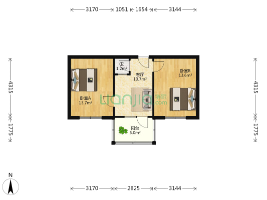 千佛山西路3号 2室1厅1卫 55平方
