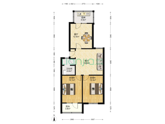 空中花园 2室2厅1卫 89平方