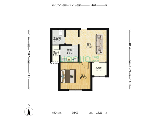 崧泽华城华中苑四区 1室1厅1卫 56平方