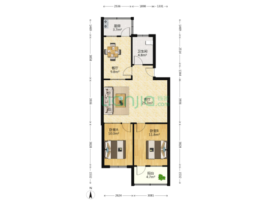 洪家楼南路17-1号 2室2厅1卫 85平方