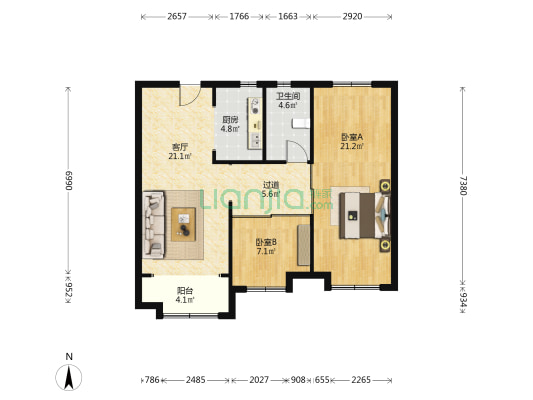 保利堂悦 2室1厅1卫 96平方
