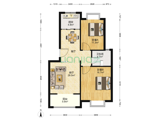 阳光嘉园 2室1厅1卫 88平方