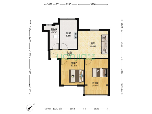 长征路二轻局家属院 2室1厅1卫 116平方
