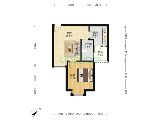 民兴北苑 1室1厅1卫 49平方