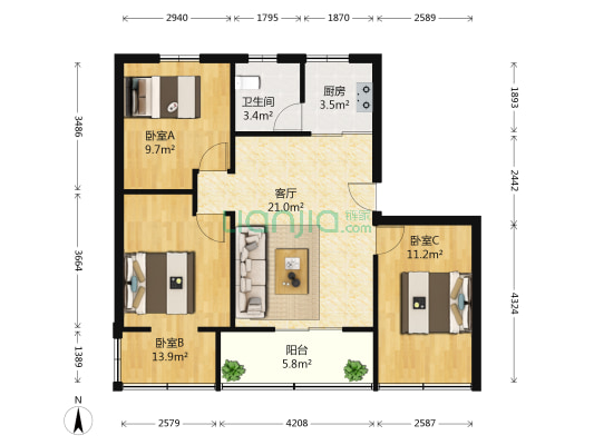 海昌大厦 3室1厅1卫 66平方