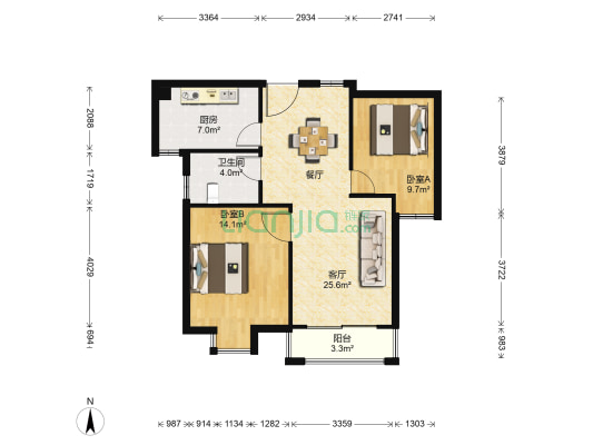 香格里拉B区 2室1厅1卫 90平方