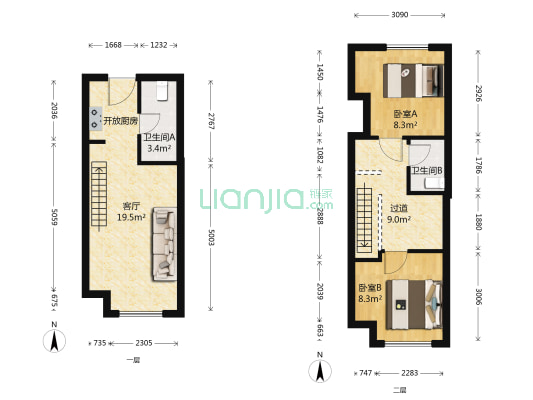 亿达春田禧跃 2室1厅2卫 34平方