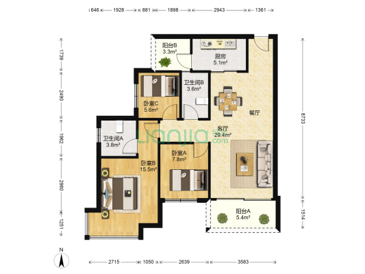 华润二十四城 3室1厅2卫 89平方