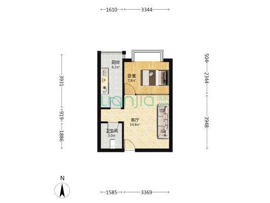 光能建材大厦 1室1厅1卫 50平方