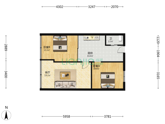 陕西路16号 2室1厅1卫 74平方